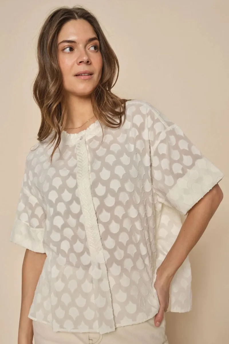 Toba Jacquard Voile Blouse | Ecru | Bluse fra Mos mosh