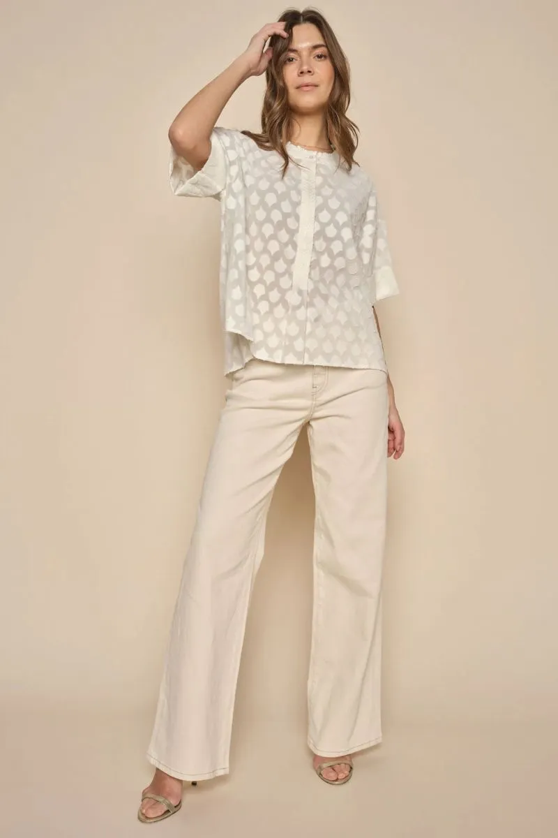 Toba Jacquard Voile Blouse | Ecru | Bluse fra Mos mosh