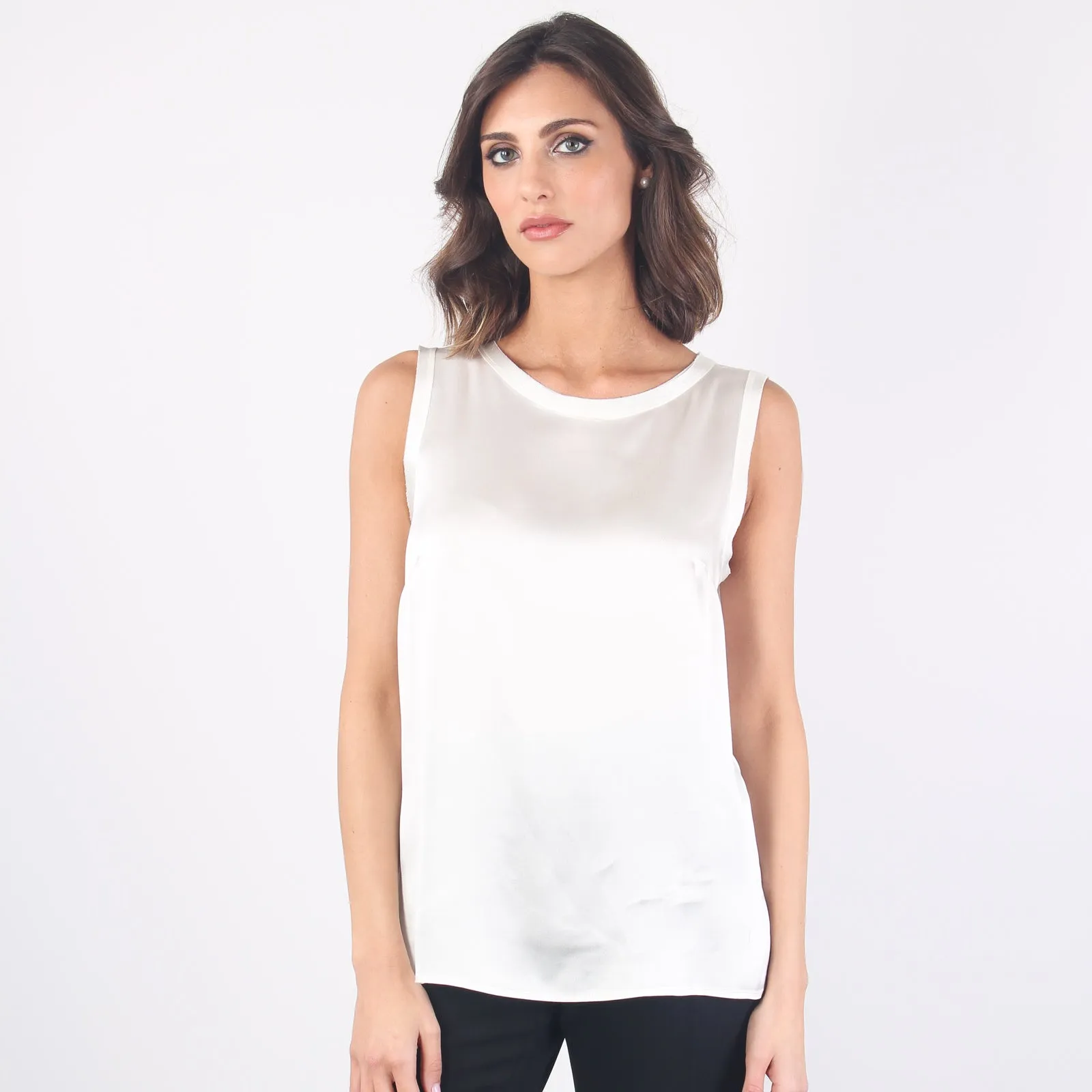 Top Raso Seta Stretch Latte