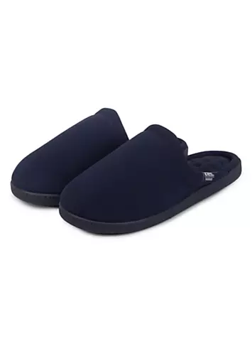 Totes Isotoner Mens Textured Mule Slipper With Striped Lining - Navy | Kaleidoscope