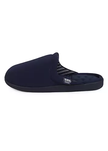 Totes Isotoner Mens Textured Mule Slipper With Striped Lining - Navy | Kaleidoscope