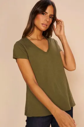 Tulli V-SS Basic Tee | Burnt Olive | T-shirt fra Mos Mosh