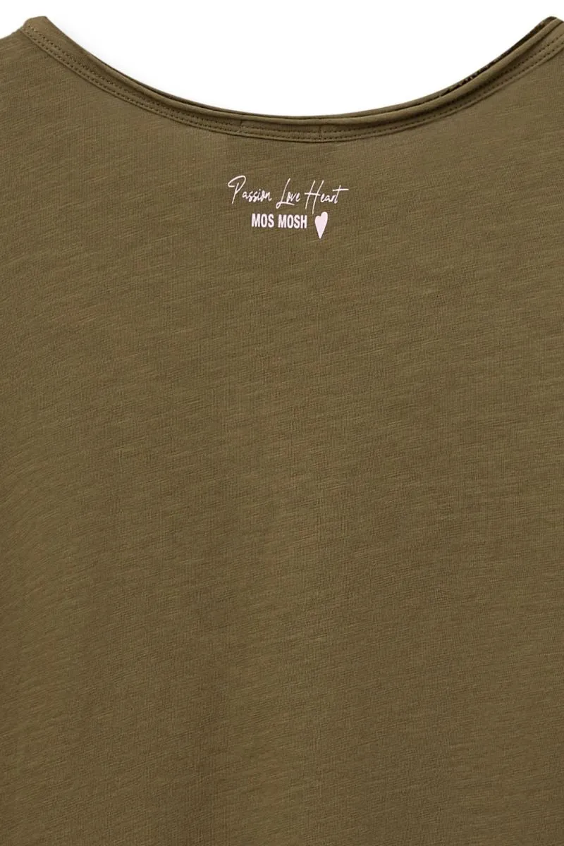 Tulli V-SS Basic Tee | Burnt Olive | T-shirt fra Mos Mosh