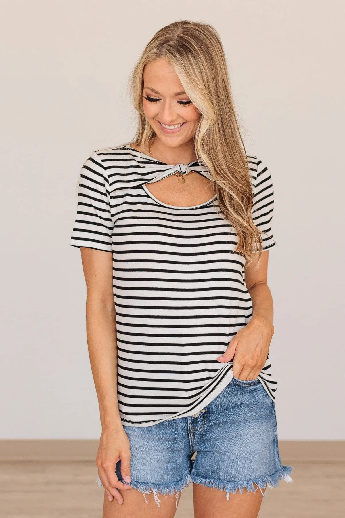 Turn Up The Volume Striped Top- Black