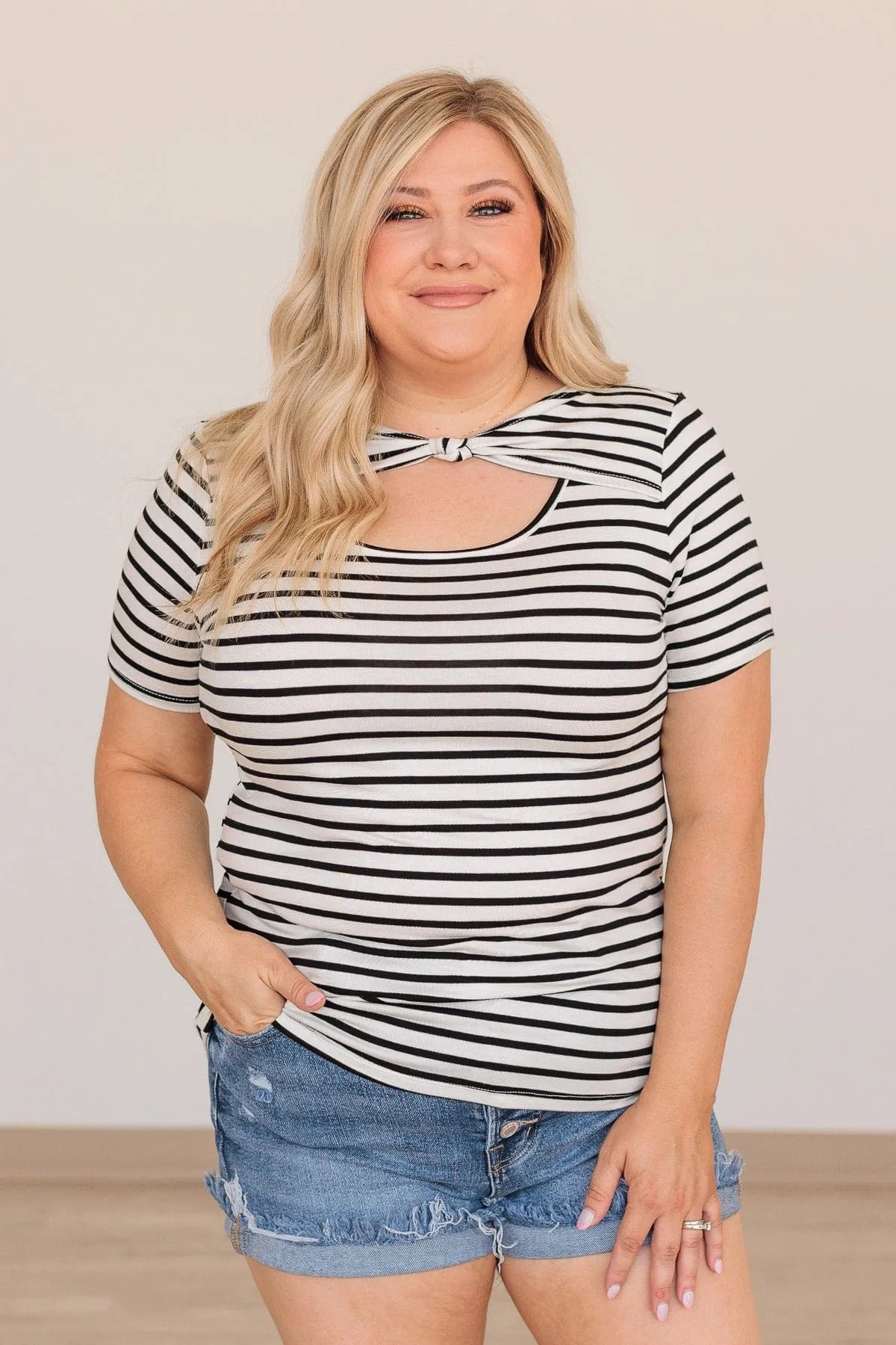 Turn Up The Volume Striped Top- Black