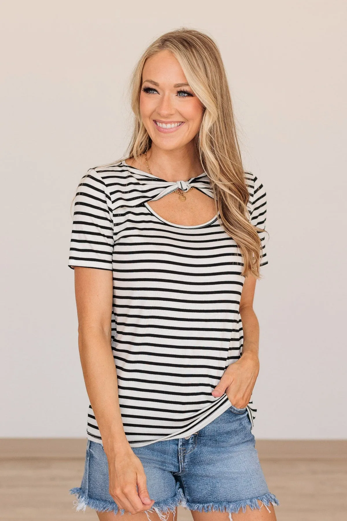 Turn Up The Volume Striped Top- Black