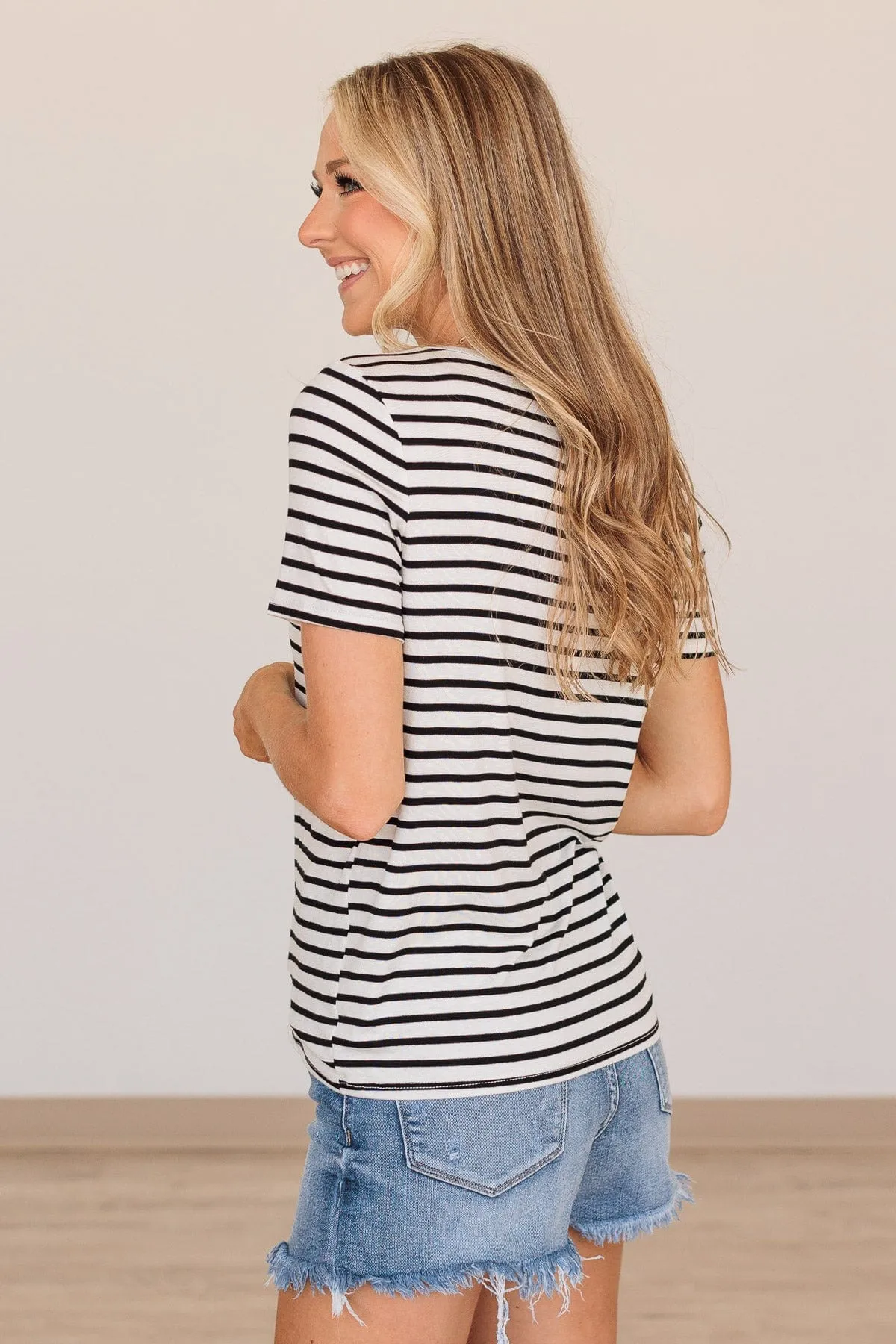 Turn Up The Volume Striped Top- Black