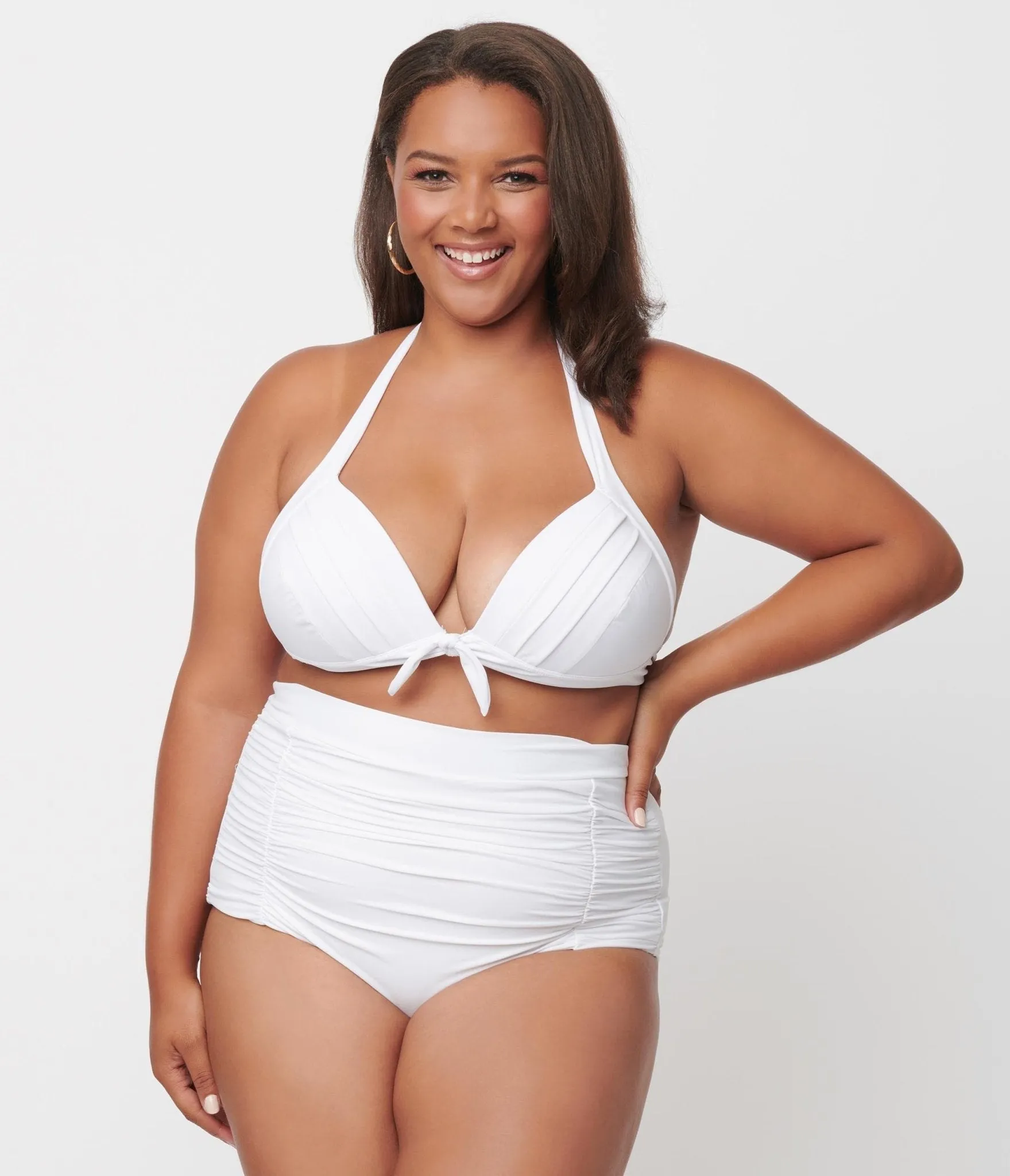 Unique Vintage Plus Size Solid White Monroe High Waist Swim Bottom