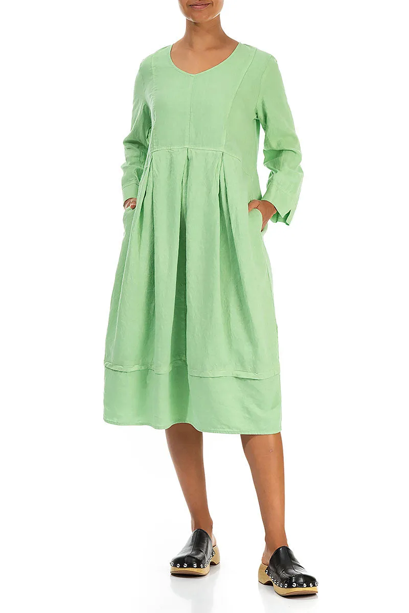 V-Neck Green Sorbet Linen Dress