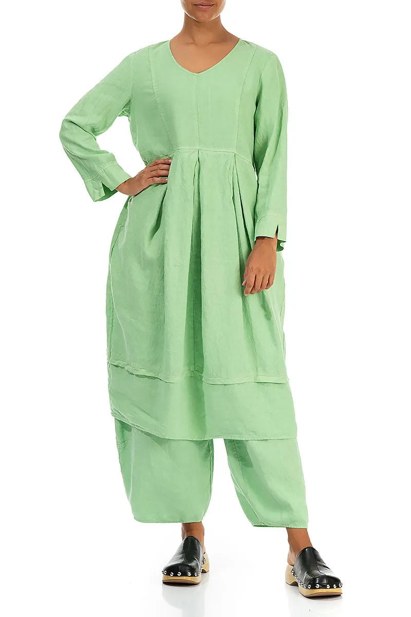 V-Neck Green Sorbet Linen Dress