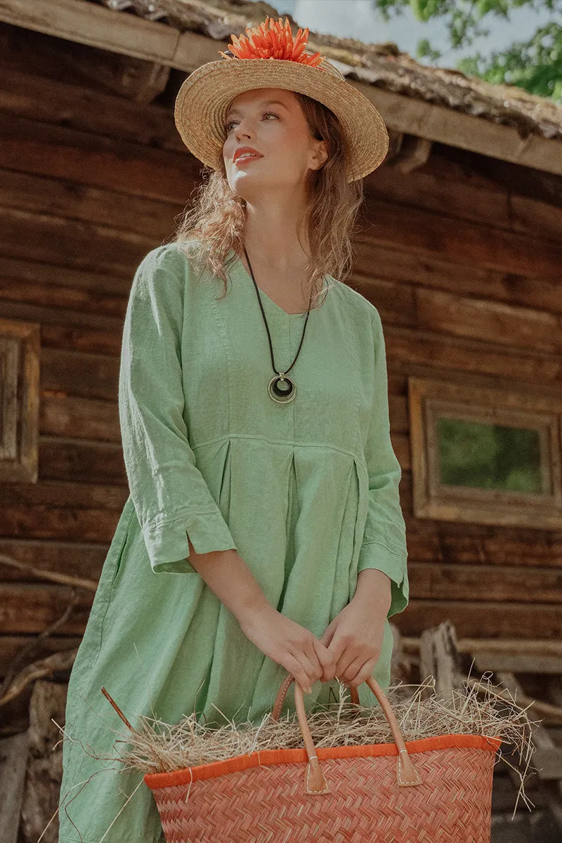 V-Neck Green Sorbet Linen Dress