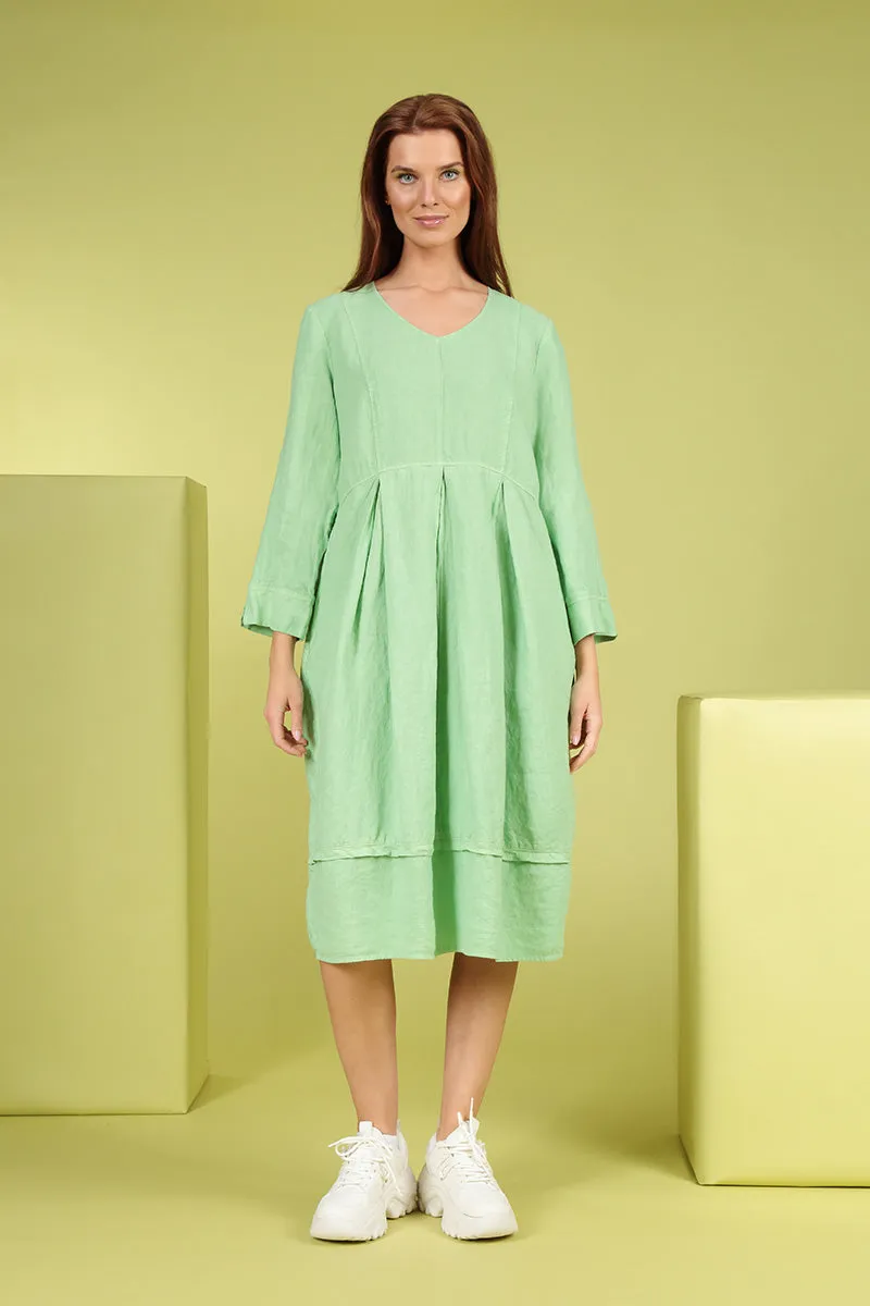 V-Neck Green Sorbet Linen Dress