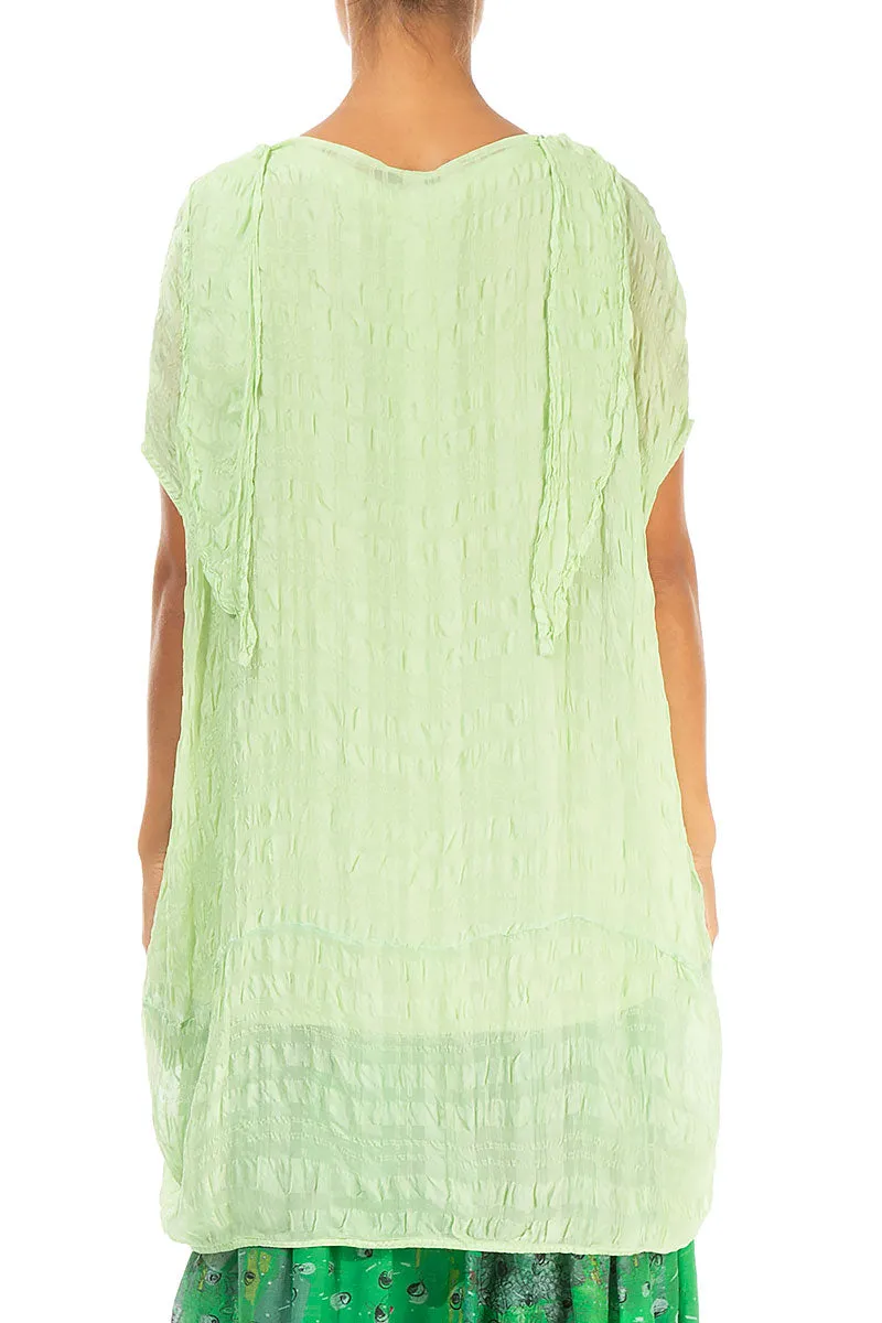 V-Neck Green Sorbet Textured Silk Blouse