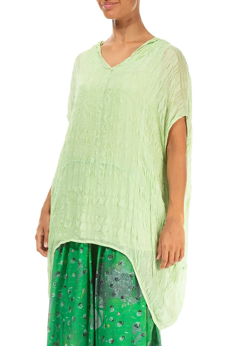 V-Neck Green Sorbet Textured Silk Blouse