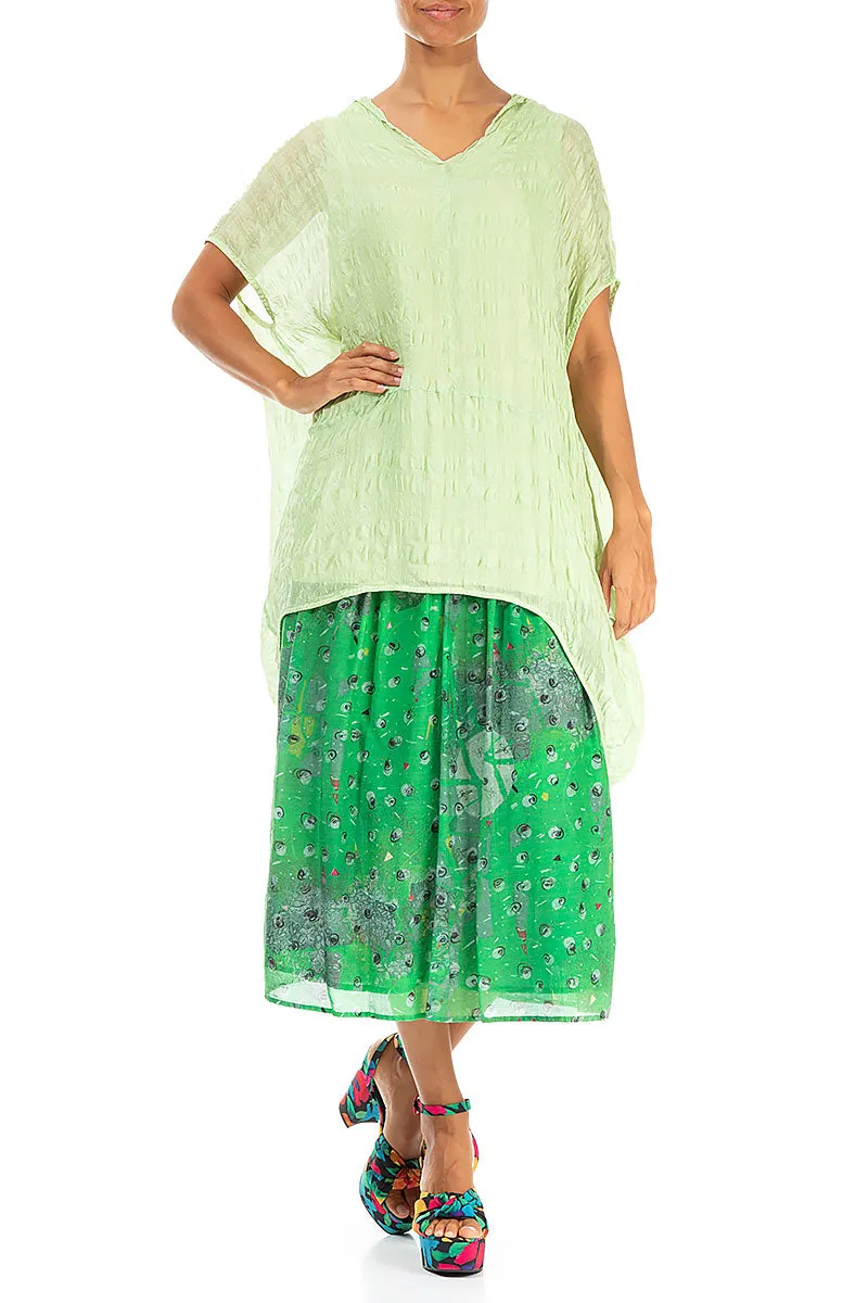 V-Neck Green Sorbet Textured Silk Blouse