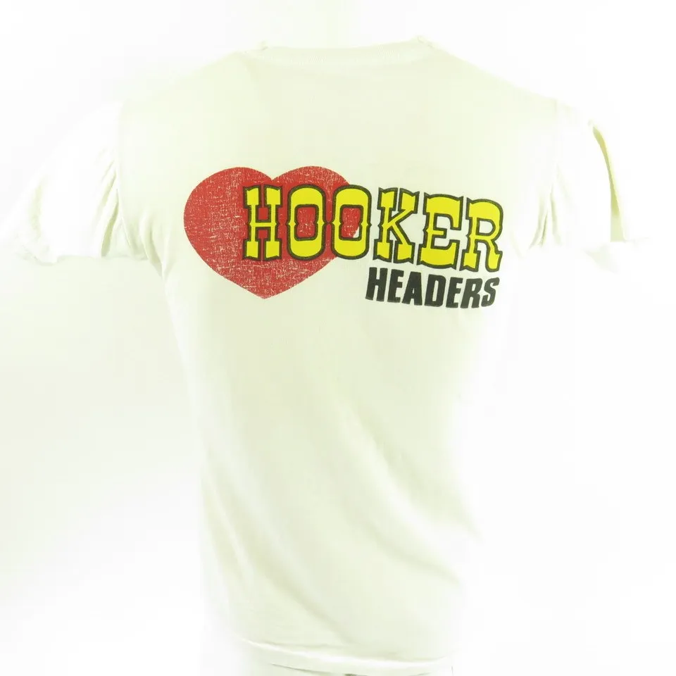 Vintage 70s Hooker Headers T-Shirt Medium fits S Derby Racing Print US