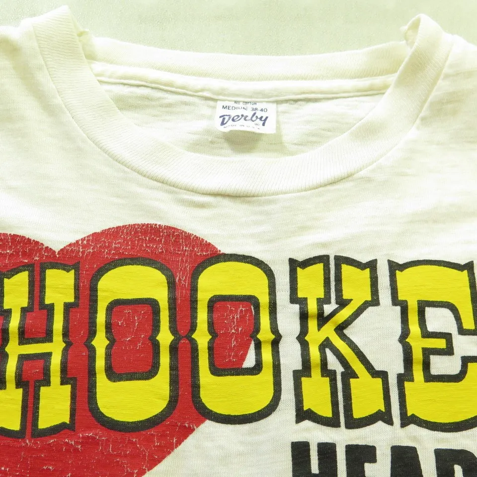 Vintage 70s Hooker Headers T-Shirt Medium fits S Derby Racing Print US