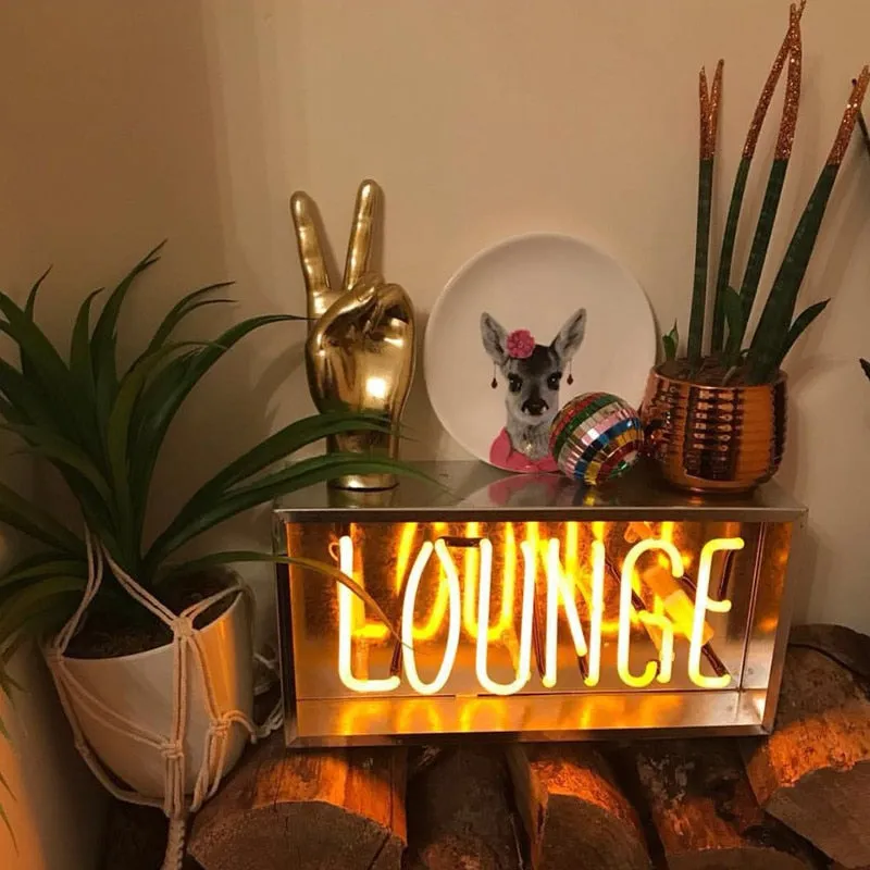 Vintage Metal Neon Box Lamp LOUNGE Neon Sign