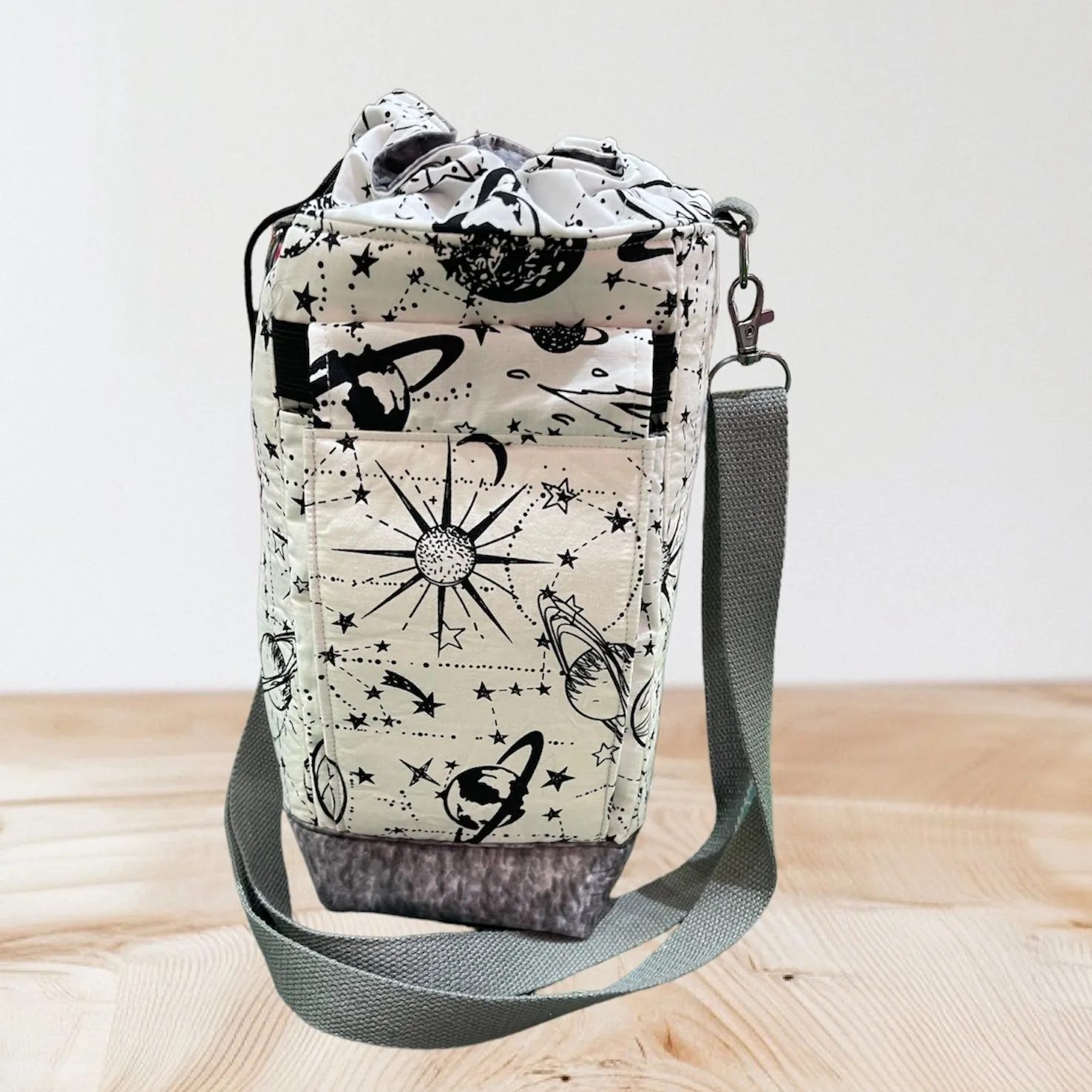 Water Bottle, Phone & Wallet Bag - Black & White Universe w Grey Lining