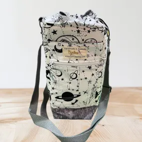 Water Bottle, Phone & Wallet Bag - Black & White Universe w Grey Lining