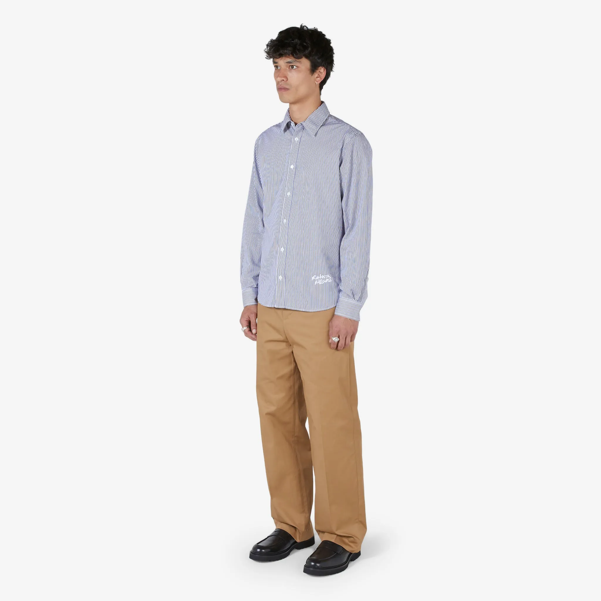 Wide Leg Chino Pant in Cotton Gabardine with Logo Beige