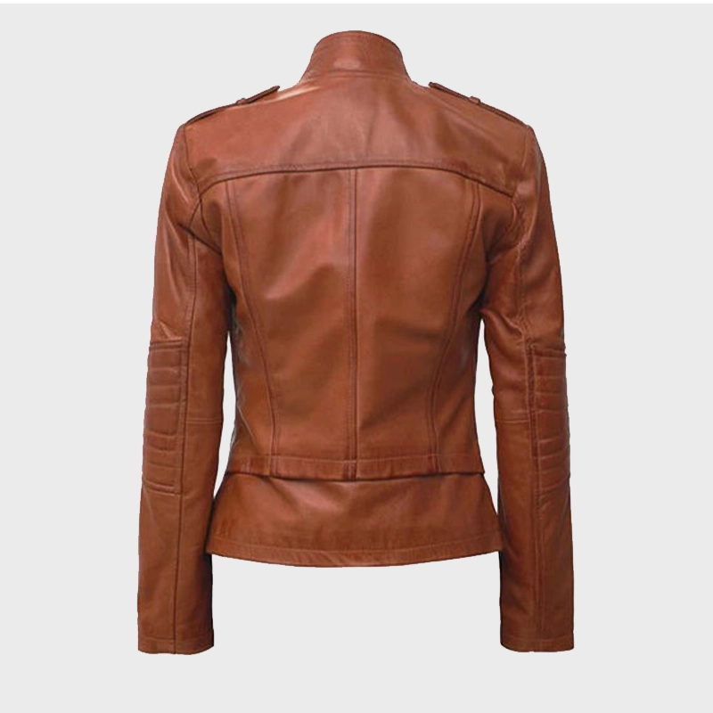 Women's Sheepskin Tan Brown Cafe Racer Leather Jacket