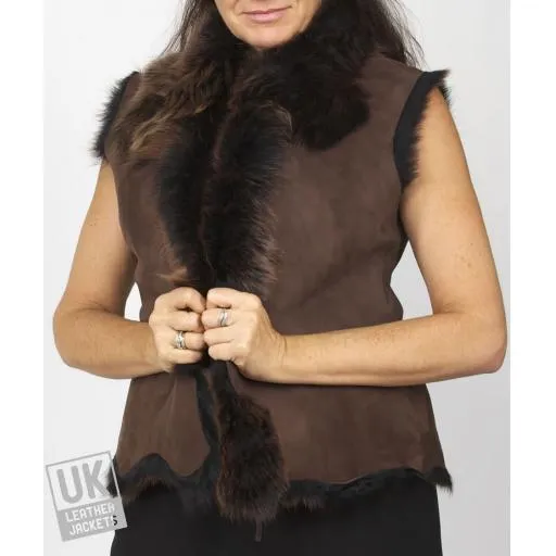 Womens Brown Honey Tipped Toscana Sheepskin Gilet | Free UK Delivery