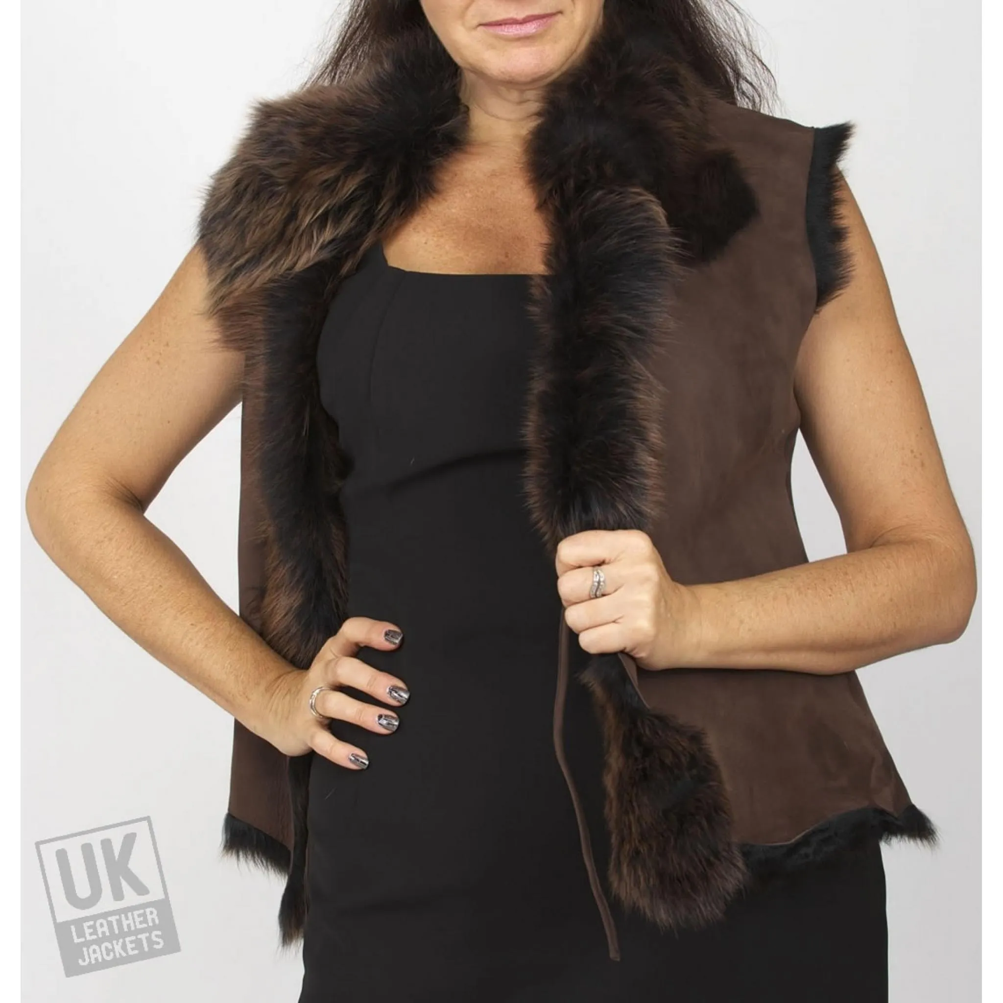 Womens Brown Honey Tipped Toscana Sheepskin Gilet | Free UK Delivery