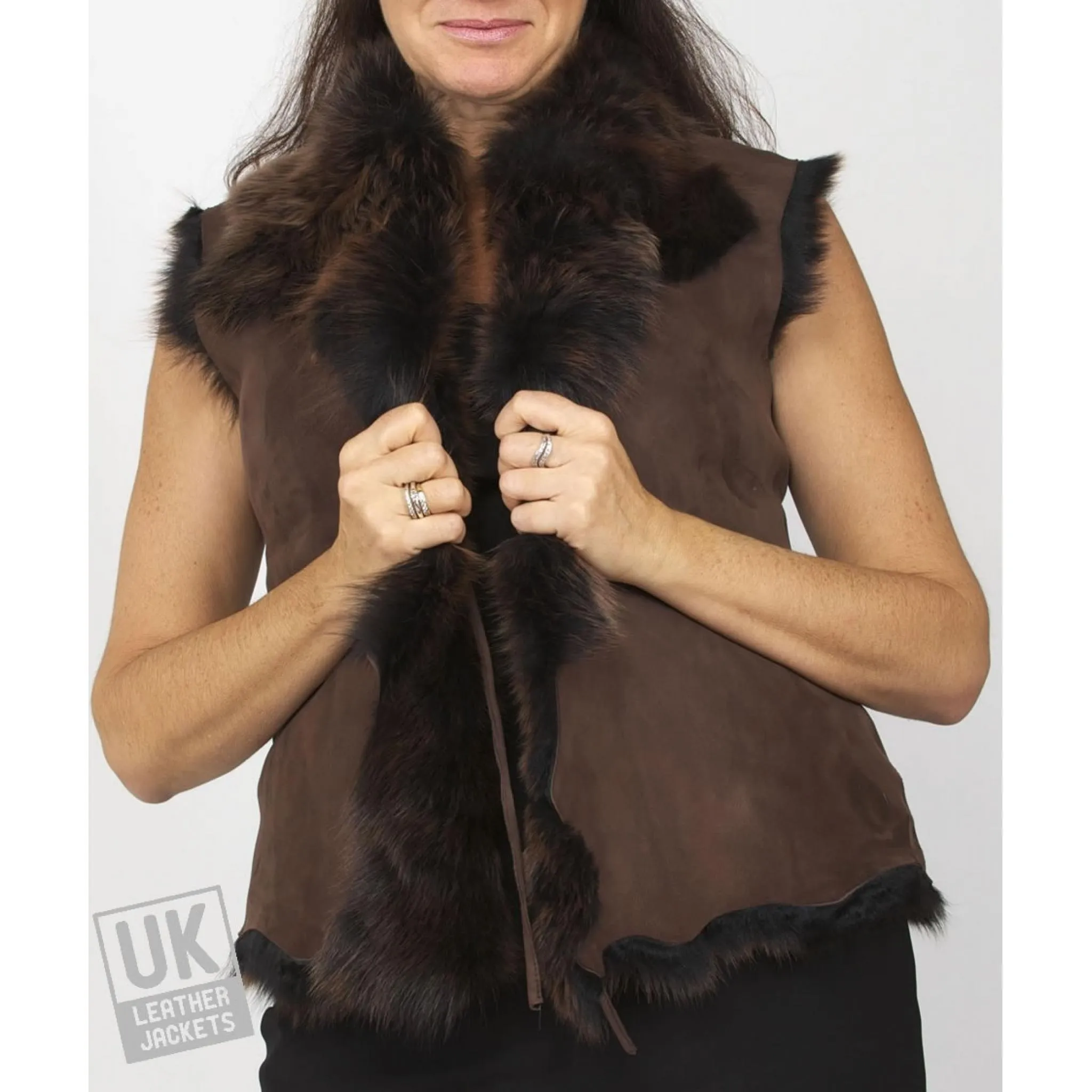 Womens Brown Honey Tipped Toscana Sheepskin Gilet | Free UK Delivery