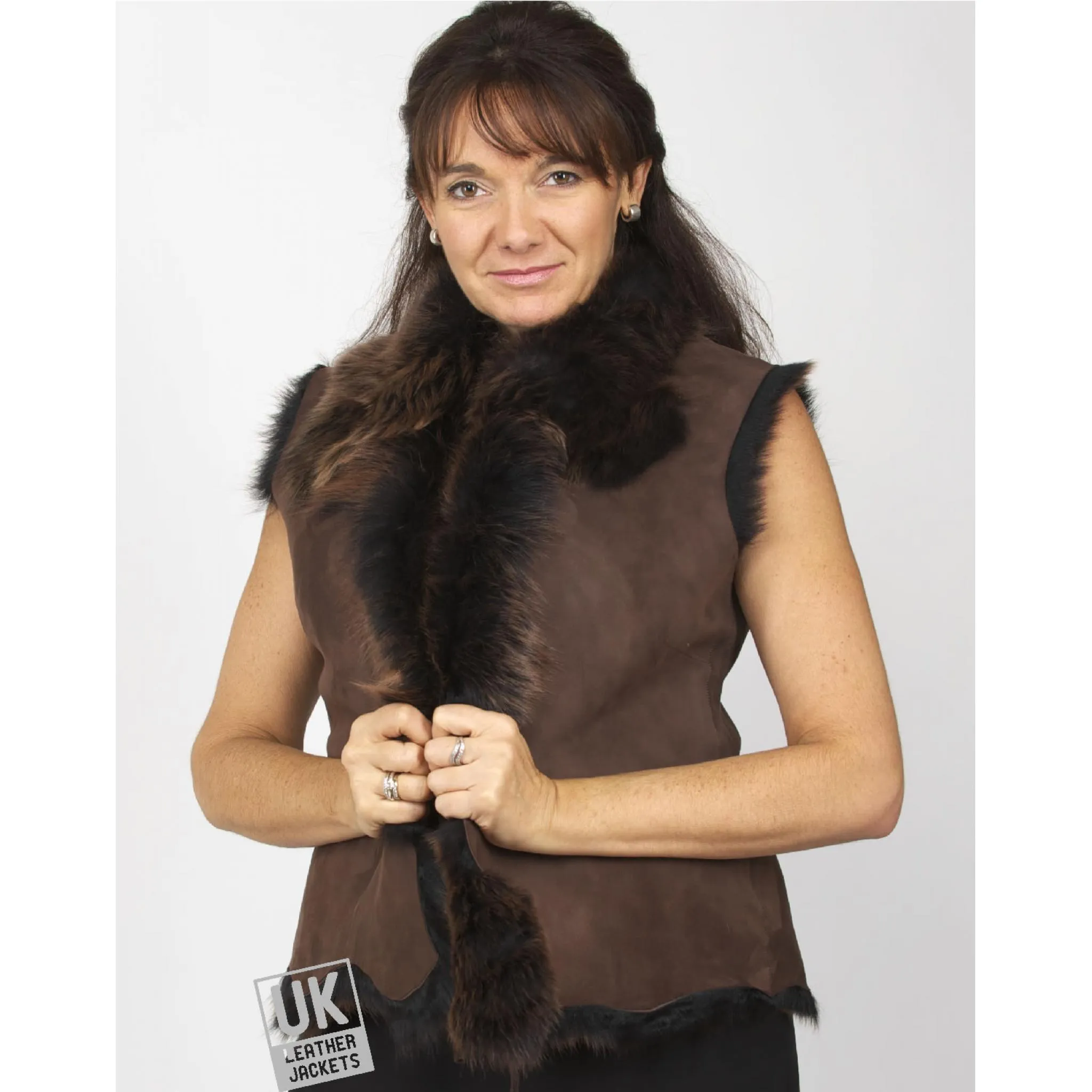 Womens Brown Honey Tipped Toscana Sheepskin Gilet - Plus Size | Free UK Delivery