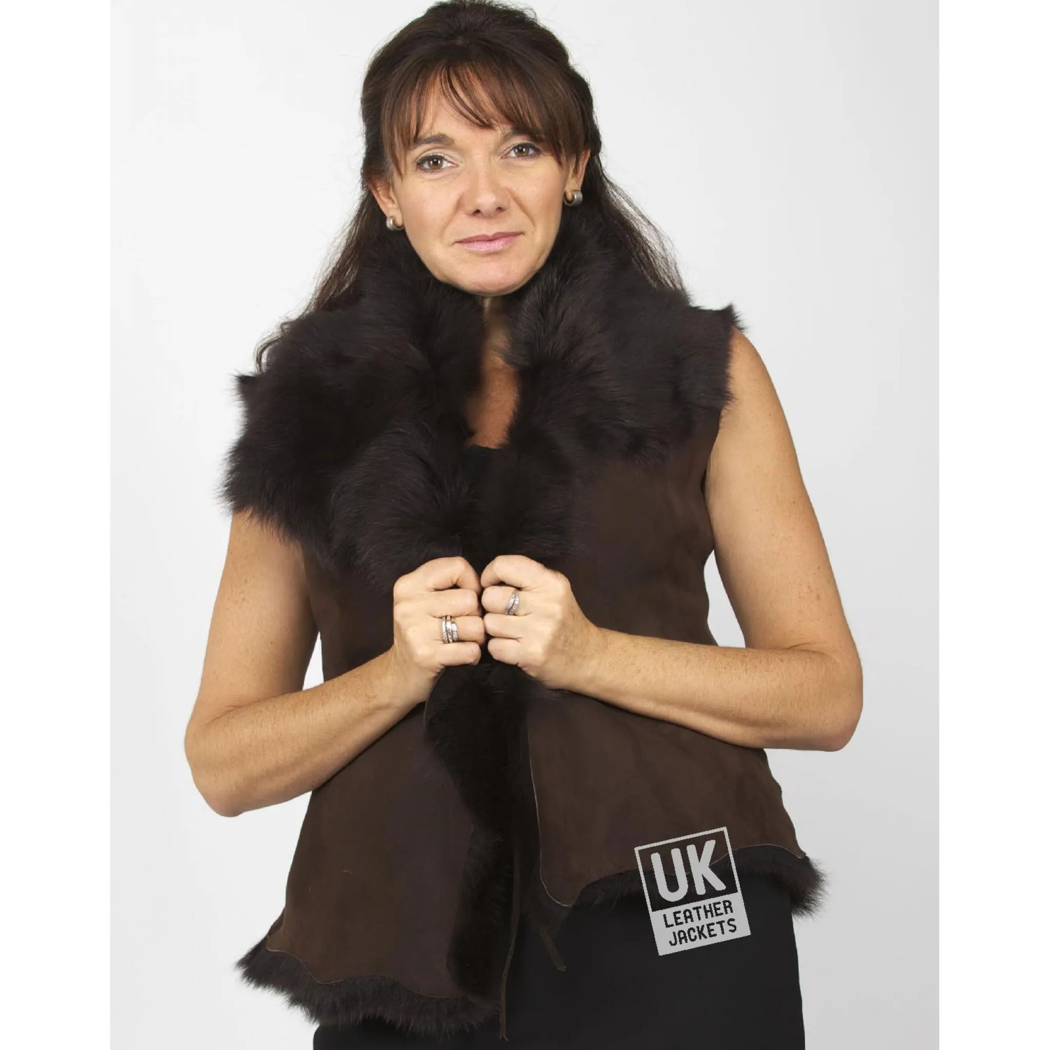 Womens Brown Honey Tipped Toscana Sheepskin Gilet - Plus Size | Free UK Delivery