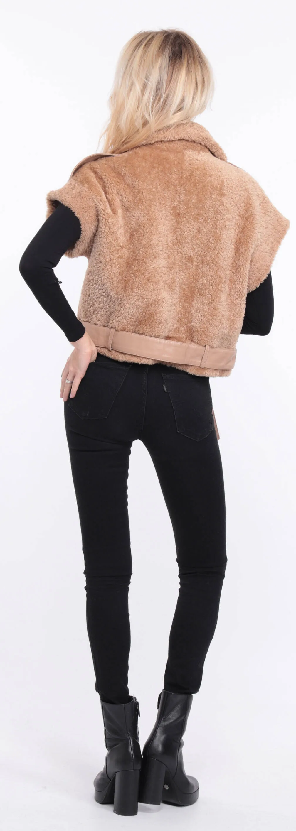 Women's camel sheepskin sleeveless vest sie