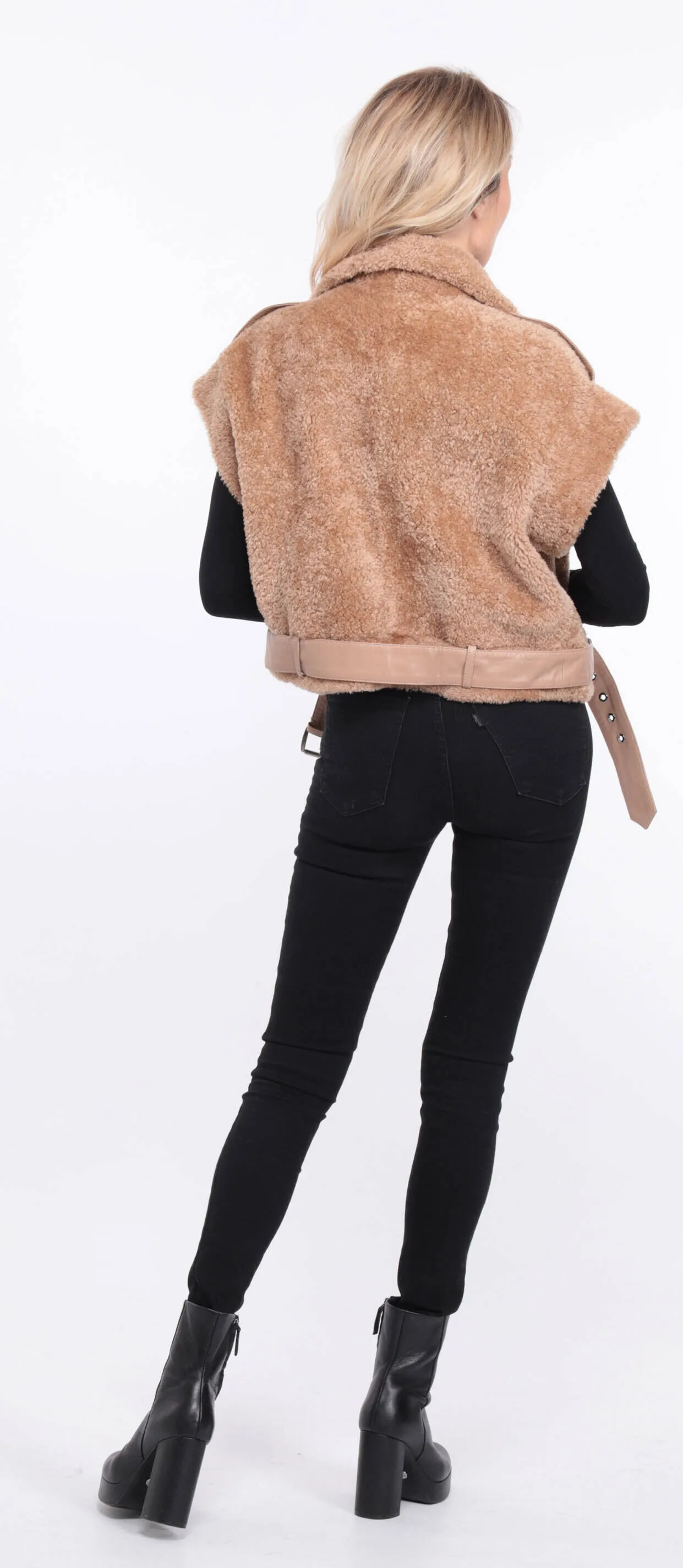 Women's camel sheepskin sleeveless vest sie