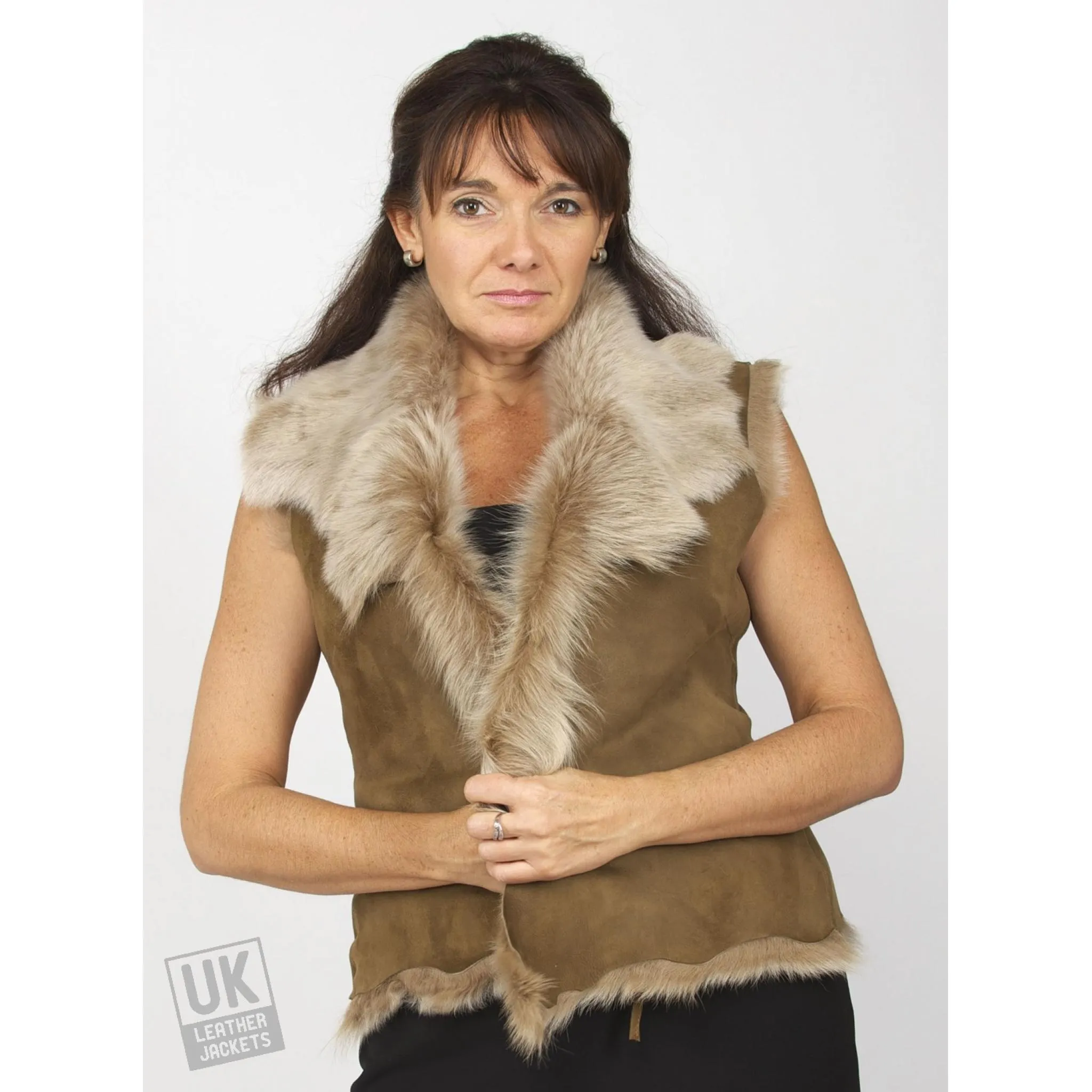 Womens Camel Toscana Sheepskin Gilet - Plus Size | Free UK Delivery