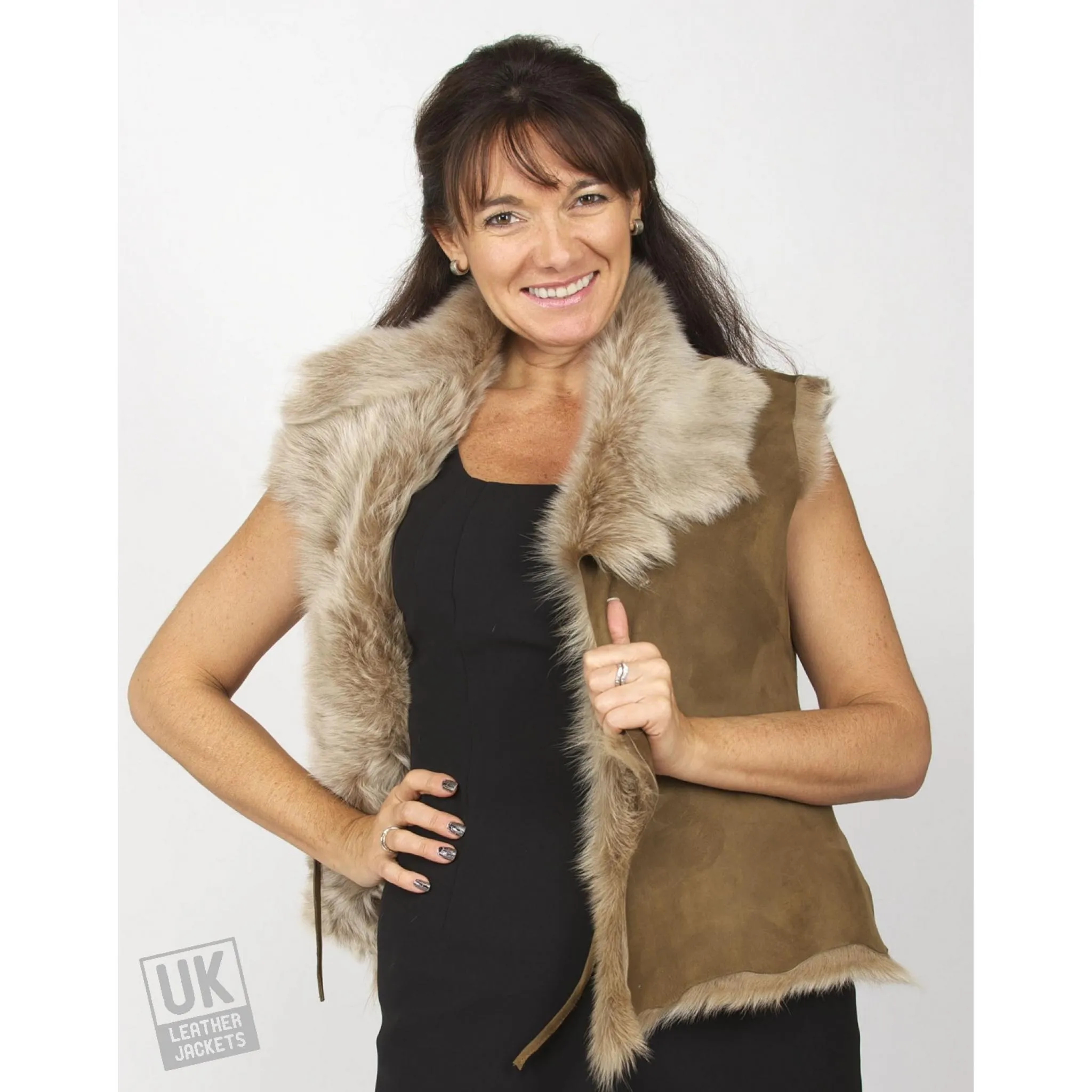 Womens Camel Toscana Sheepskin Gilet - Plus Size | Free UK Delivery