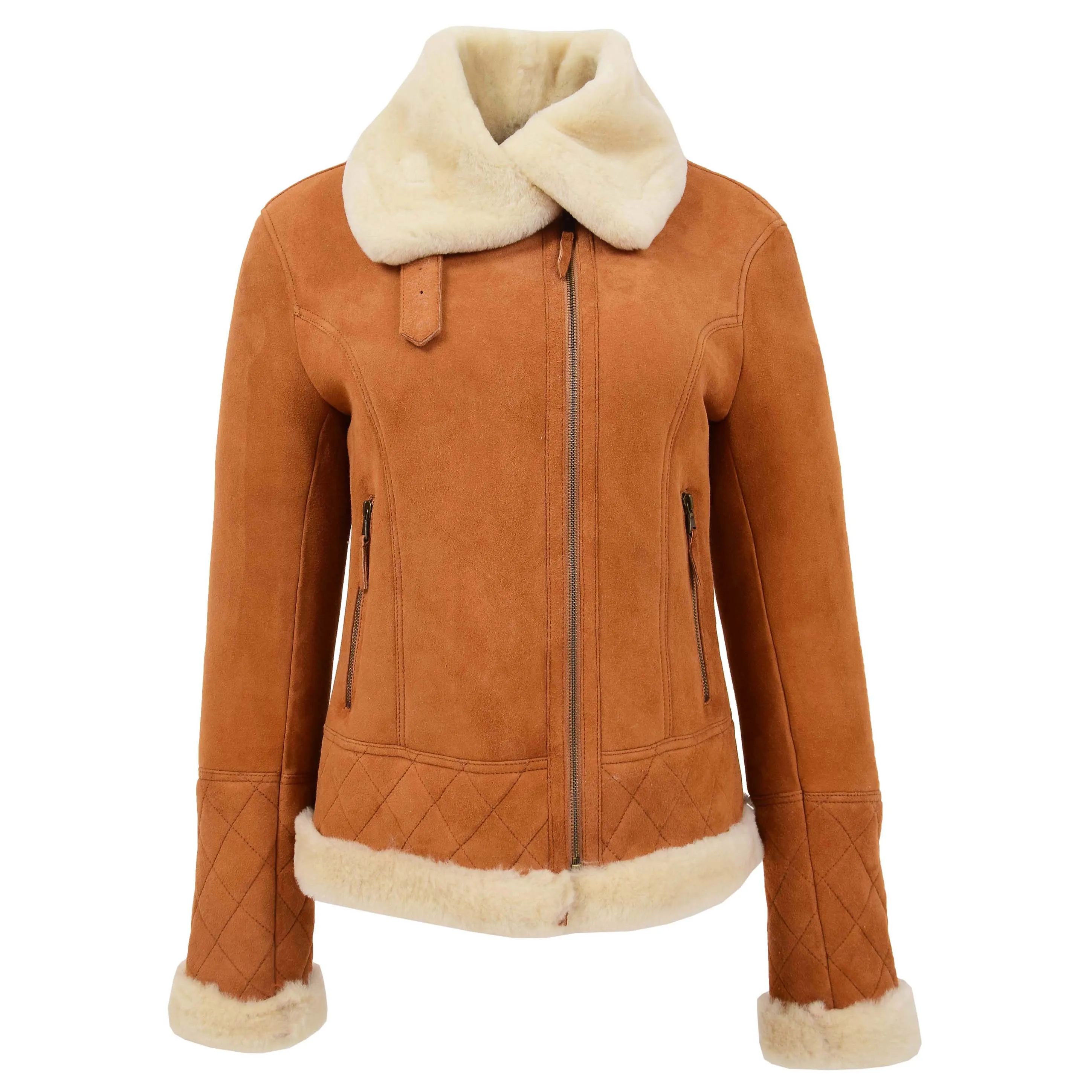 Womens Merino Sheepskin Aviator Jacket Isabelle Tan