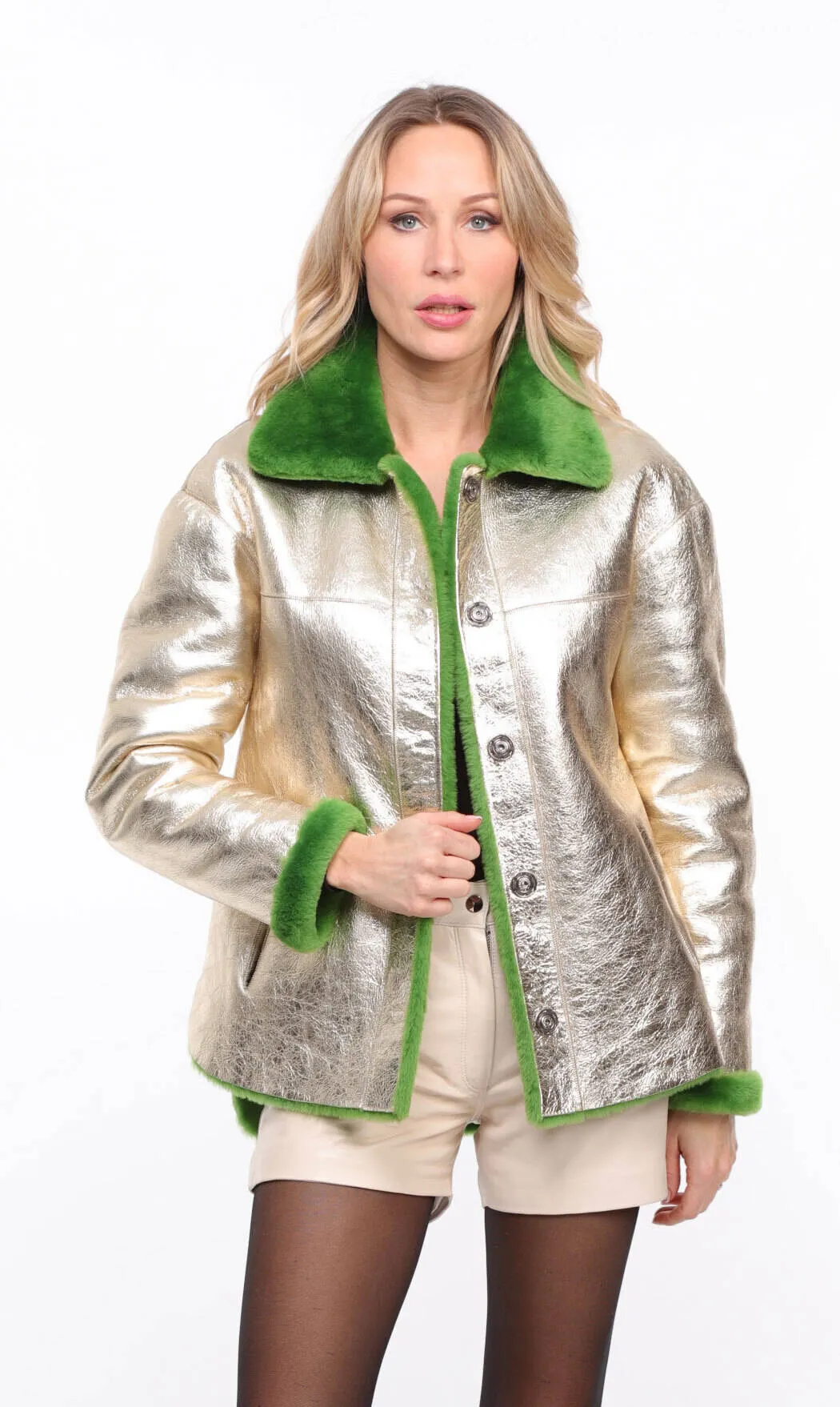 Women's reversible pistachio gold \rosa\ sheepskin leather jacket