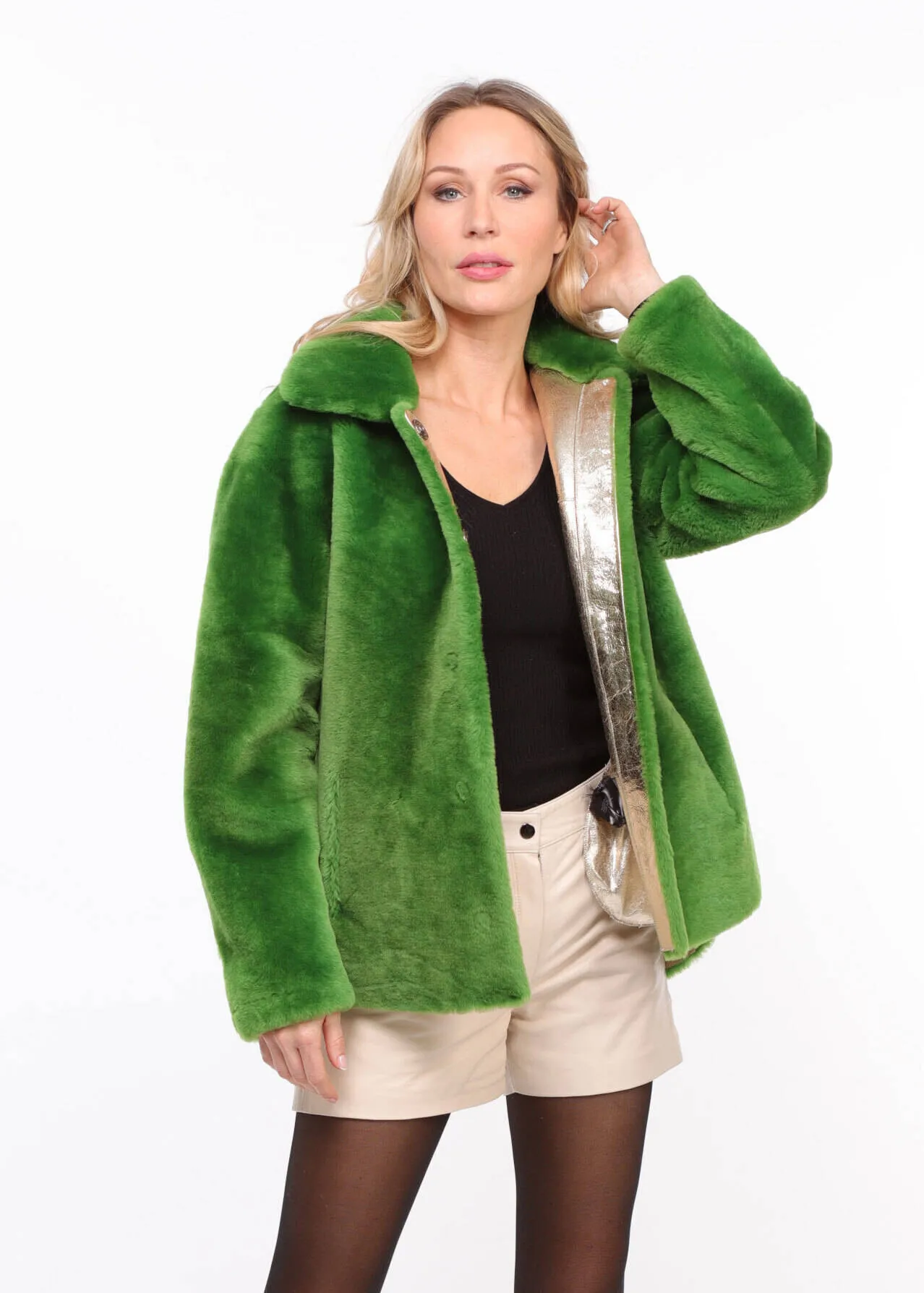 Women's reversible pistachio gold \rosa\ sheepskin leather jacket