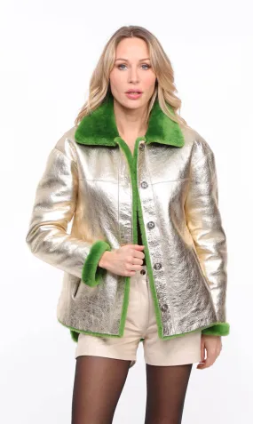 Women's reversible pistachio gold \rosa\ sheepskin leather jacket