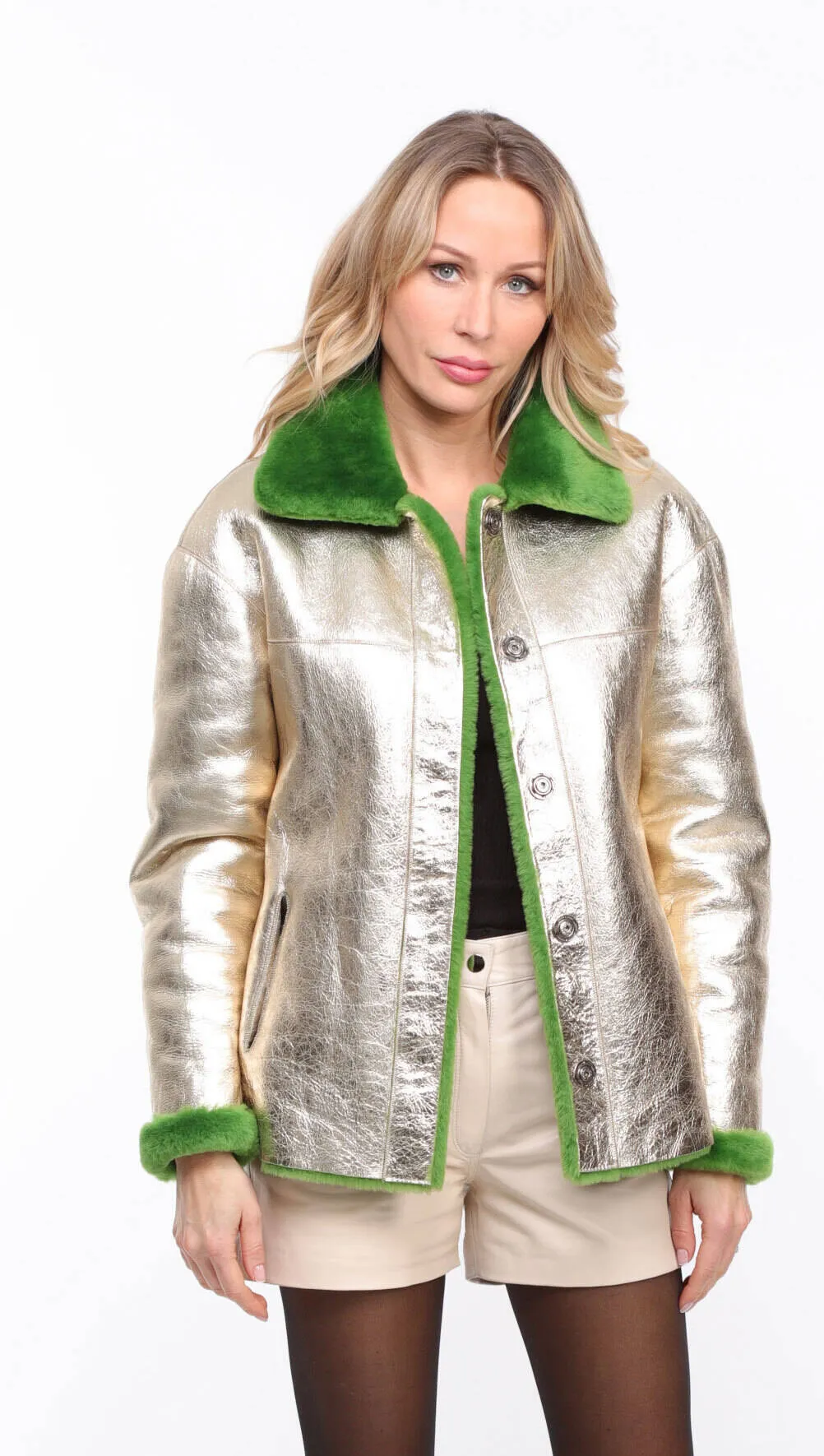 Women's reversible pistachio gold \rosa\ sheepskin leather jacket