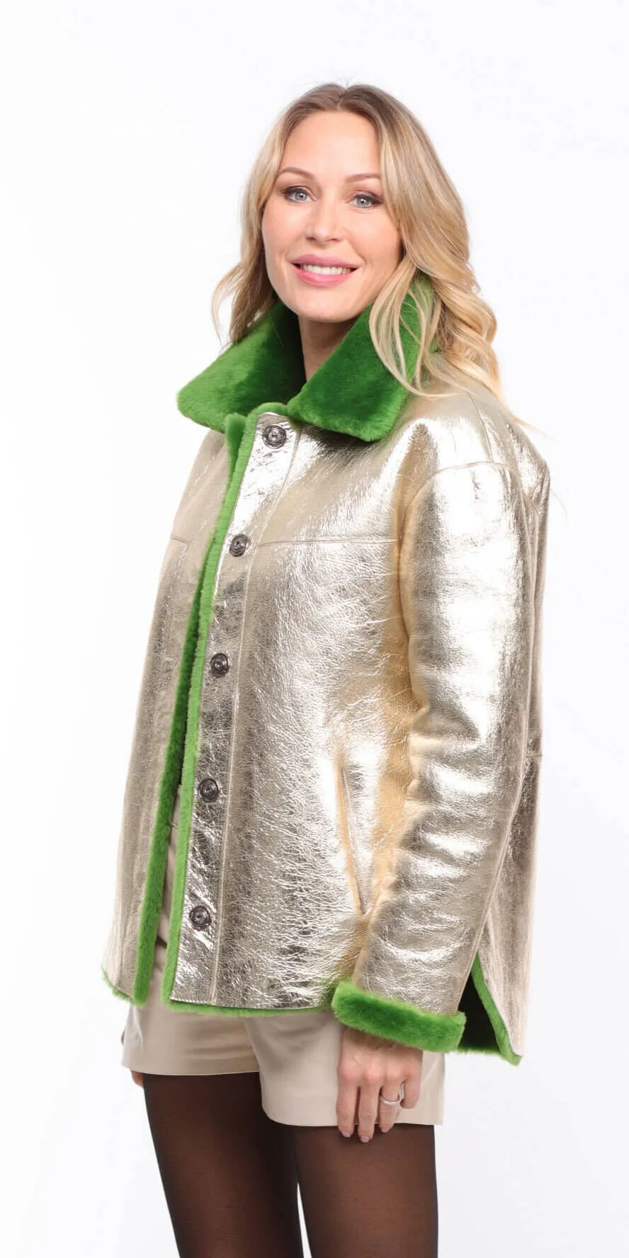 Women's reversible pistachio gold \rosa\ sheepskin leather jacket