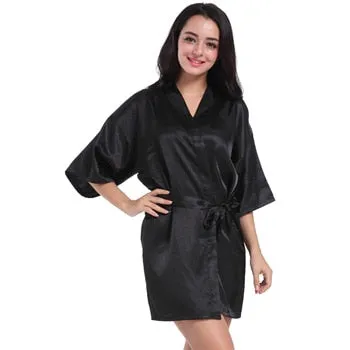 Women's Sexy Summer Silk and Satin Short Kimono Night Mini Bathrobe