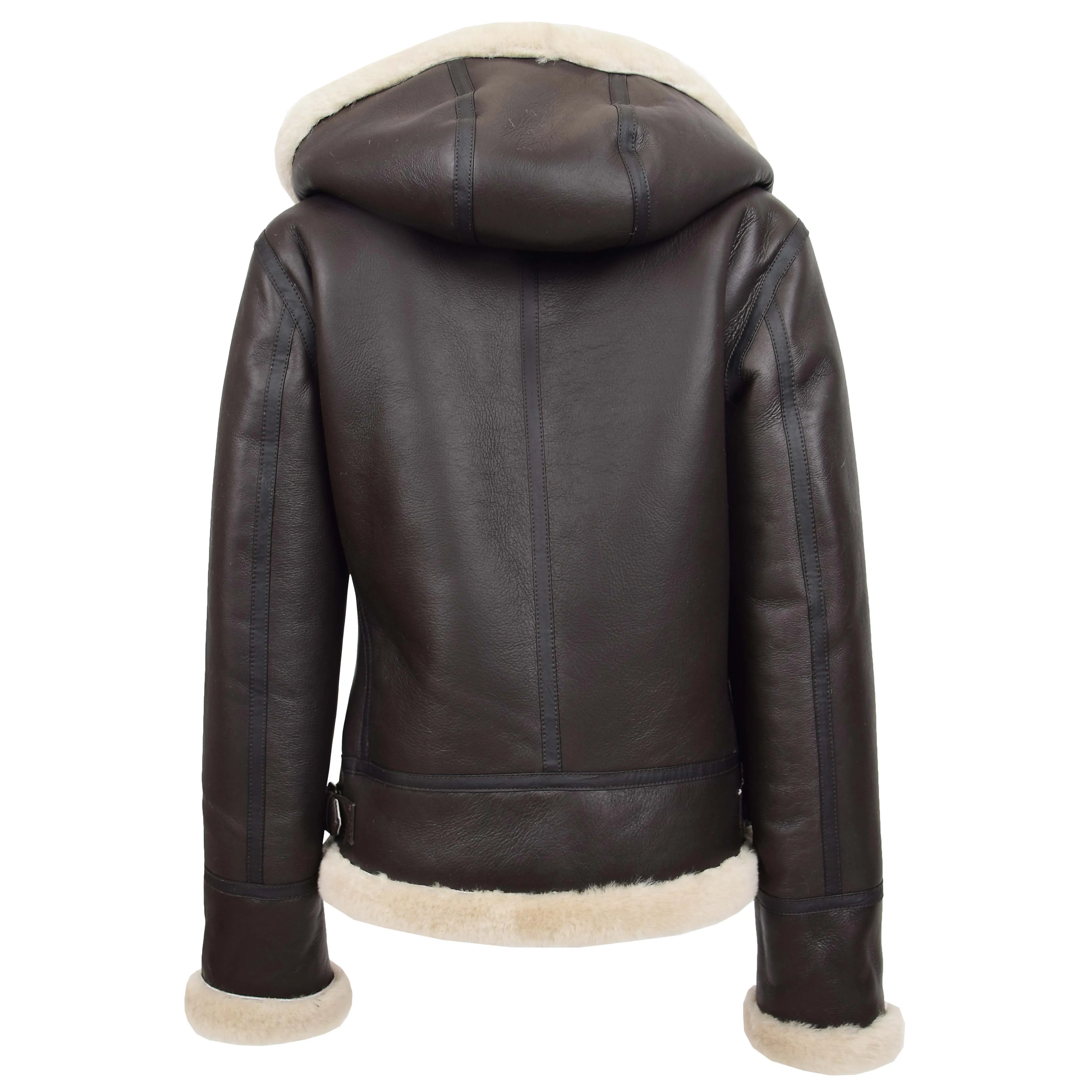 Womens Sheepskin B3 Detachable Hoodie Jacket Naomi Brown White